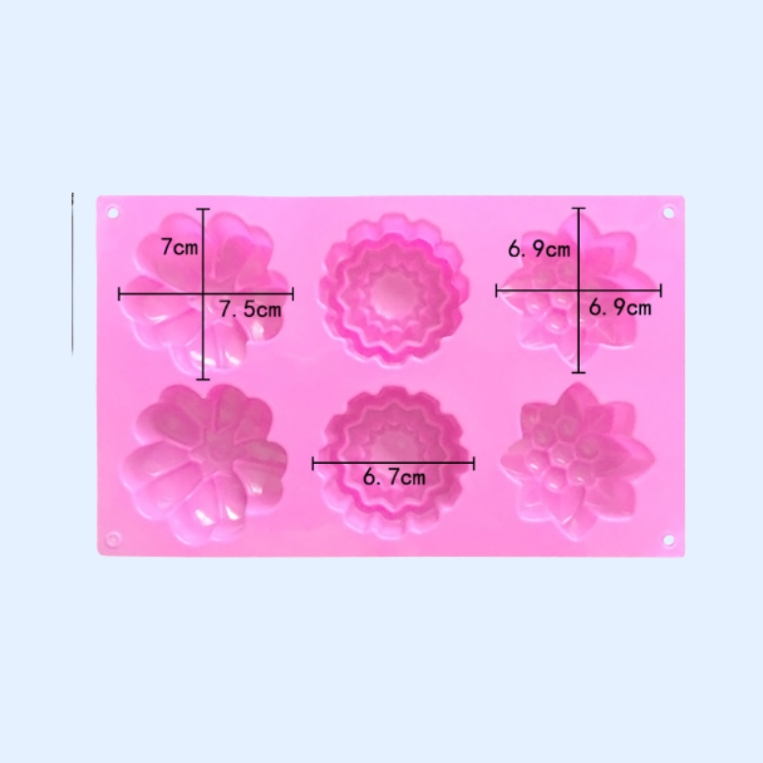 Molde de 6 cavidades con flores variadas