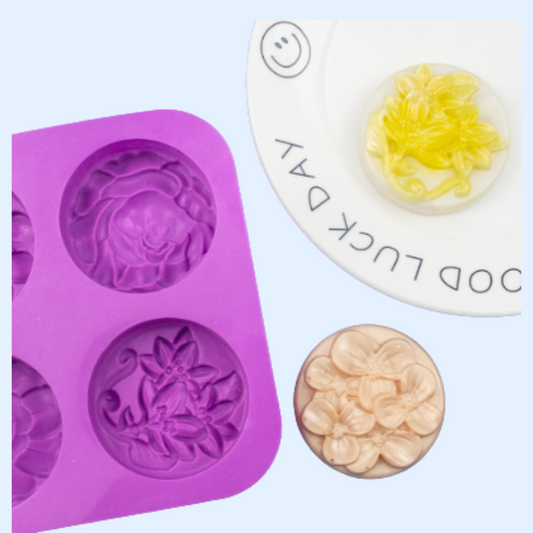 Molde de silicona – 4  cavidades con flores variadas