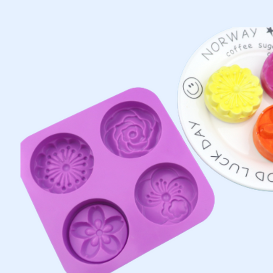 Molde de silicona – 4  cavidades con flores M  variadas