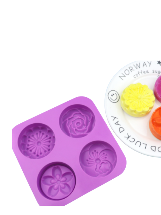 Molde de silicona – 4  cavidades con flores M  variadas