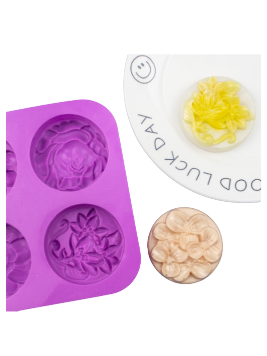 Molde de silicona – 4  cavidades con flores variadas