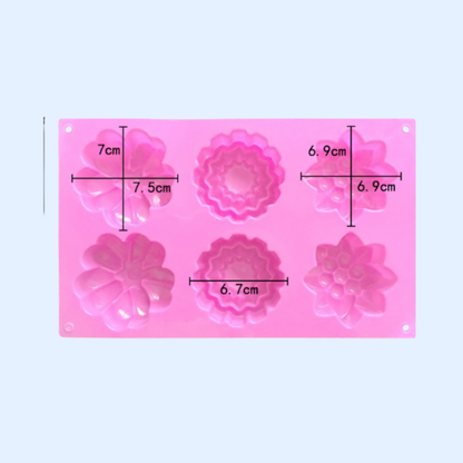 Molde de 6 cavidades con flores variadas